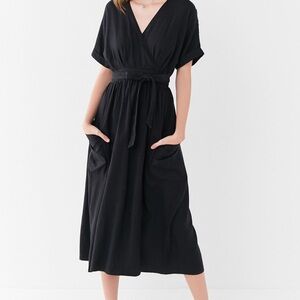 Urban Outfitters Black Linen Wrap Dress